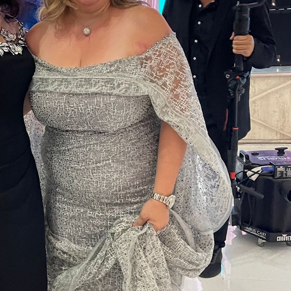 Elegant Silver Lace Dress with train - Picture 8 of 8